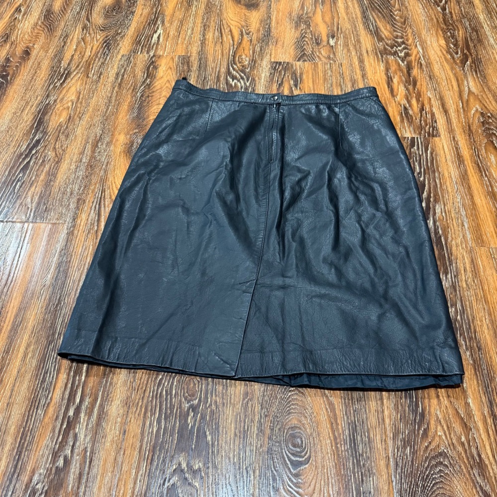 Laurice 15/16 Leather Skirt Womens Black Vintage A-Line Midi Mini High Waisted